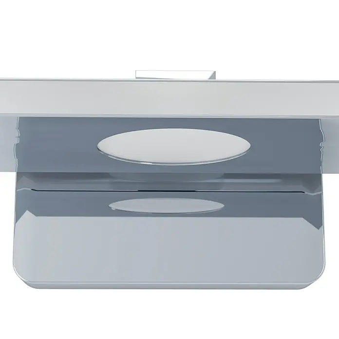 Eglo LED-Spiegelleuchte Cabus - 13,5 W, L x B x H: 45 x 11,5 x 4,5 cm, Chrom, Warmweiß - Nahaufnahme einer modernen, grauen Kosmetiktuchbox mit ovalem Ausgabeschlitz, die Eleganz und Funktionalität vereint.