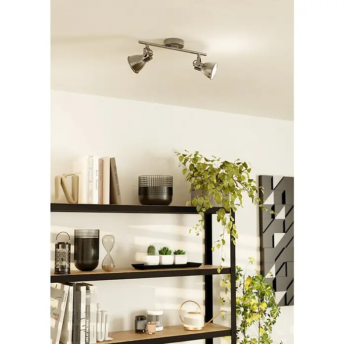 Eglo LED-Deckenstrahler Seras - 6,6 W, Nickel matt, Warmweiß - Die Deckenleuchte mit zwei Strahlern in Silber sorgt für ein angenehmes Licht und eine moderne Atmosphäre im Raum.