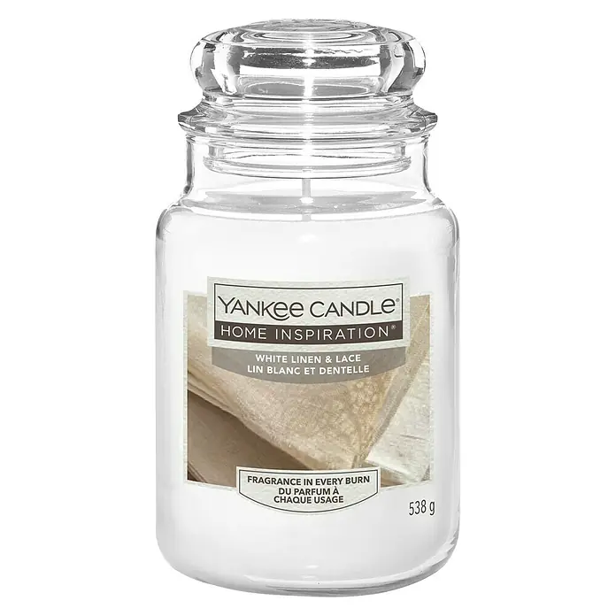 Yankee Candle Home Inspirations Duftkerze - Im Glas, White Linen & Lace, Large - Ein Yankee Candle Home Inspiration Duftkerze im Glas mit dem Duft "White Linen & Lace".