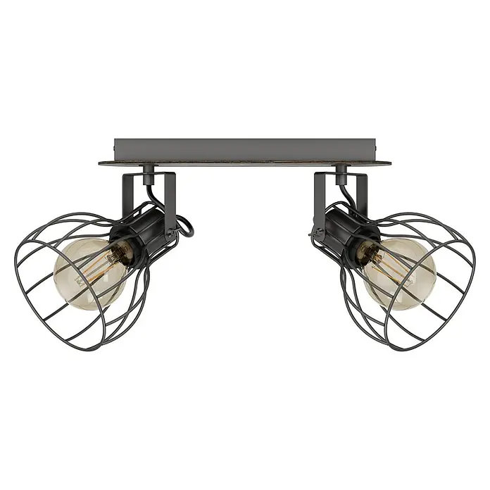 Eglo Deckenstrahler Sambatello - 80 W, Braun, Silber, E27 - Moderne Deckenleuchte mit zwei industriellen Lampenschirmen und Edison-Glühbirnen für stilvolle Beleuchtung.