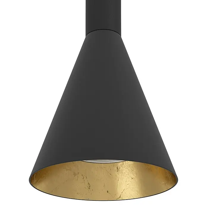 Eglo Cortaderas LED-Pendelleuchte - Höhe: 150 cm, 20 W - Mattschwarze konische Pendelleuchte mit goldfarbener Textur im Inneren.