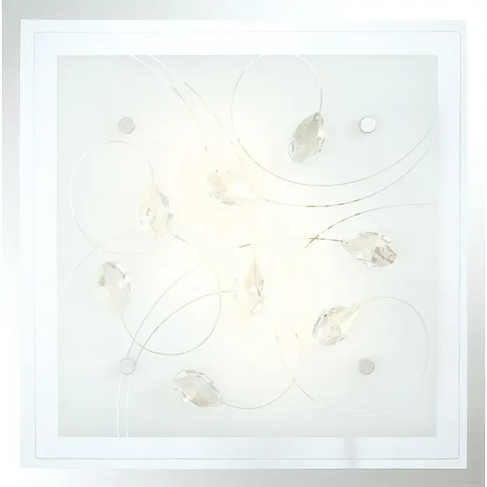Globo Plafón Jasmina - 80 W, 33,5 x 33,5 x 8,5 cm, Cromo, E27 - Lámpara de techo con colgantes de cristal. Elegante lámpara de techo cuadrada con vidrio esmerilado y adornos de cristal para una iluminación con estilo.