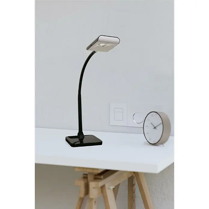 Lámpara de sobremesa LED Mercurio - 3 W, L x An x Al: 34,8 x 24 x 34,8 cm, Negro, Blanco frío - Elegante lámpara de escritorio con brazo flexible y base cuadrada, perfecta para cualquier oficina o decoración moderna.