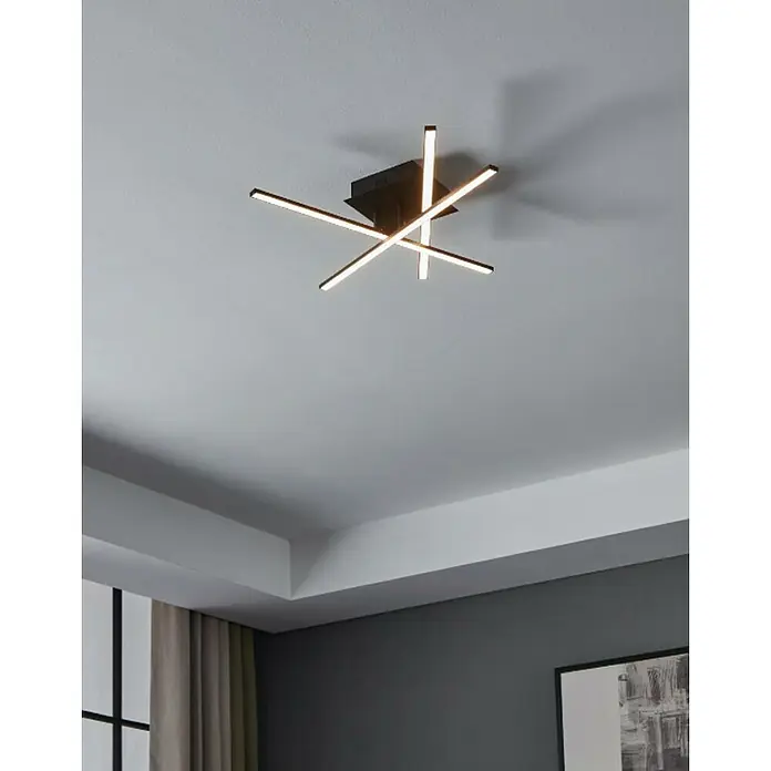 Eglo Lasana 3 Plafón LED - 10,5 W, L x An x Al: 14,5 x 50 x 9 cm, Negro, Blanco cálido - Elegante lámpara de techo con cuatro brazos de luz entrelazados, creando un ambiente moderno y elegante. Ideal para salones y dormitorios.