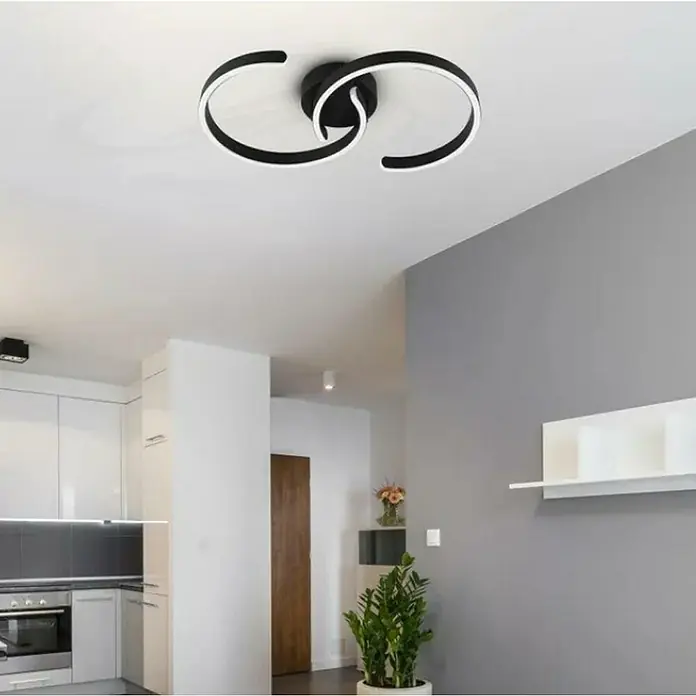 Eglo Plafón LED Rolimare - 35 W, L x An x Al: 50 x 30 x 8 cm, Negro, Blanco neutro - Lámpara de techo moderna con diseño negro, que presenta dos anillos entrelazados con luces LED integradas para una iluminación elegante y eficiente.