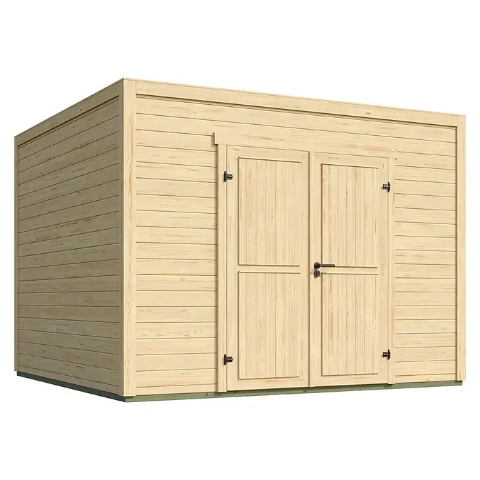 Weka Gerätehaus Batu Stella 3 - Außenmaß inkl. Dachüberstand (B x T): 300 x 304,6 cm, Holz, Naturbelassen - Gartenhaus aus hellem Holz mit Doppeltüren.