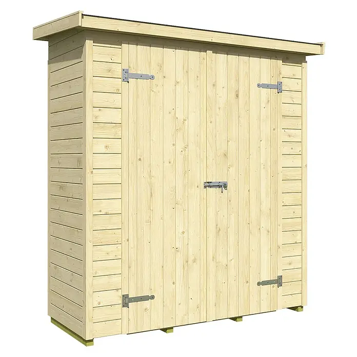 Weka Gerätehaus Mori - Außenmaß inkl. Dachüberstand (B x T): 195 x 84 cm, Holz, Naturbelassen - Helles Holzschuppen mit Pultdach und Flügeltüren mit Metallscharnieren und Riegel für Außenlagerung.