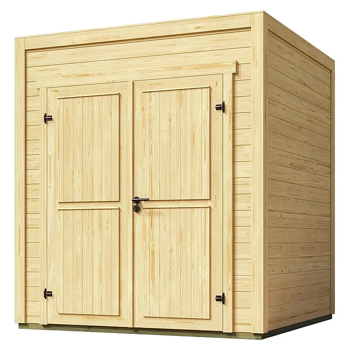 Weka Gerätehaus Batu Stella 1 - Außenmaß inkl. Dachüberstand (B x T): 200 x 207,4 cm, Holz, Naturbelassen - Helles Gartenhaus aus Naturholz mit Doppeltüren für den Außenbereich.