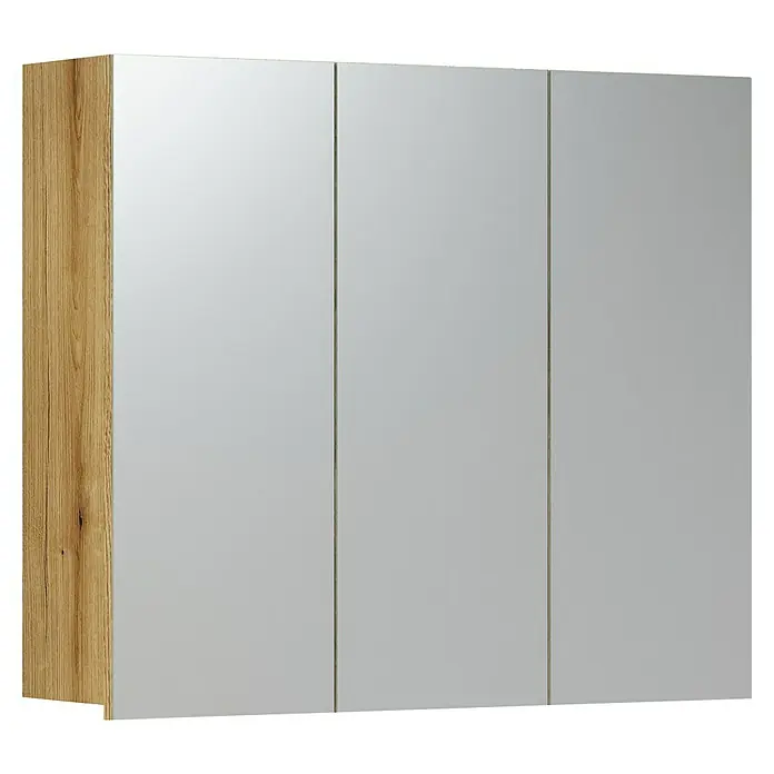 Trendteam Niklas Spiegelschrank - B x H: 80 x 67 cm, Evoke Eiche - Spiegelschrank mit drei Türen und einer hellen Holzseitenplatte.