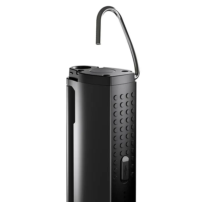 Ledlenser LED-Arbeitsleuchte W7R Work - 600 lm, Lichtfarbe: Kaltweiß, IP54 - Schwarzes tragbares Elektronikgerät mit Metallhaken und USB-Anschluss.