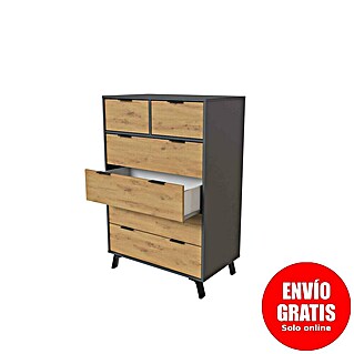 Meka Block Cómoda K-630 (L x An x Al: 48 x 80,2 x 122 cm, Gris París/Roble Albar, Número de cajones: 6 ud.)