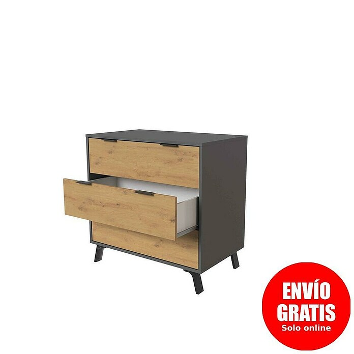 Meka Block Cómoda K-629 (L x An x Al: 48 x 80 x 78,2 cm, Gris París/Roble Albar, Número de cajones: 3 ud.) | BAUHAUS