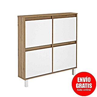 Meka Block Zapatero K-304 (L x An x Al: 20 x 110 x 110 cm, Roble Albar/Blanco, Número de compartimentos: 4 ud.)