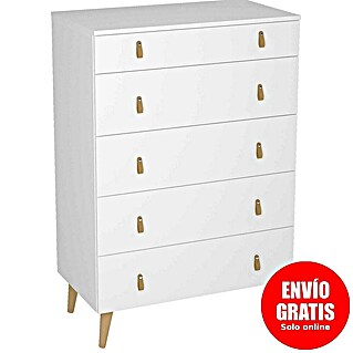 Meka Block Cómoda K-691 (L x An x Al: 48 x 80 x 119 cm, Blanco poro, Número de cajones: 5 ud.)