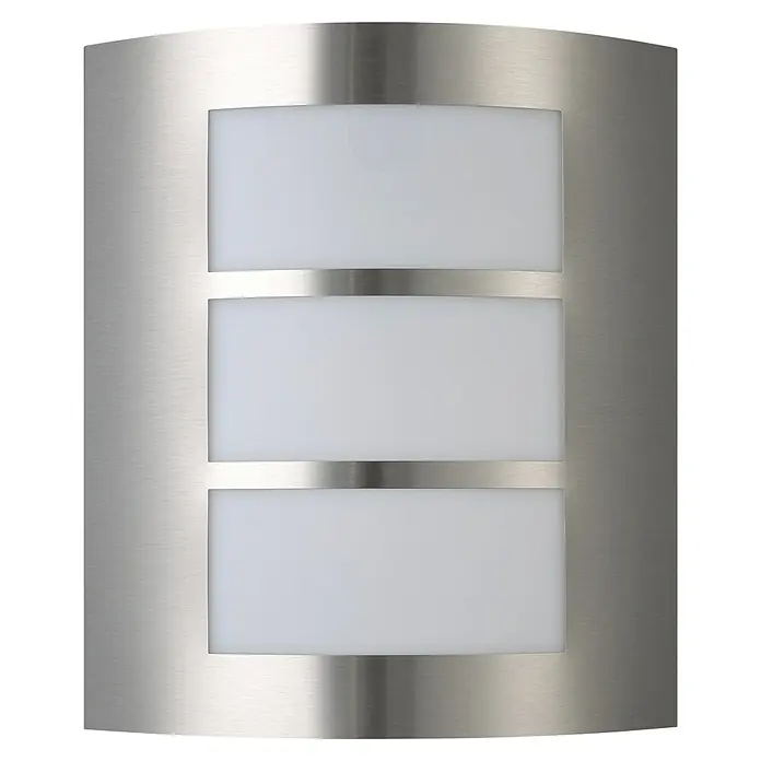 Eglo Außenwandleuchte City - 60 W - Nahaufnahme einer modernen, silbernen Wandleuchte mit drei rechteckigen, weißen Lichtflächen, die ein elegantes und minimalistisches Design zeigt.