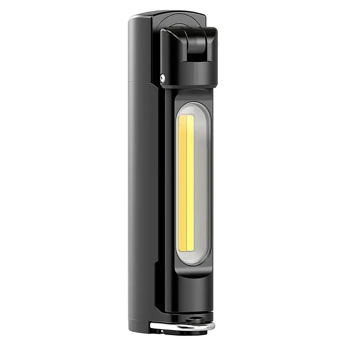 Ledlenser LED-Arbeitsleuchte W7R Work - 600 lm, Lichtfarbe: Kaltweiß, IP54 - Schwarze, tragbare Arbeitsleuchte mit drehbarem Kopf und hellem gelbem COB-LED-Streifen, mit Magnetfuß/Clip.