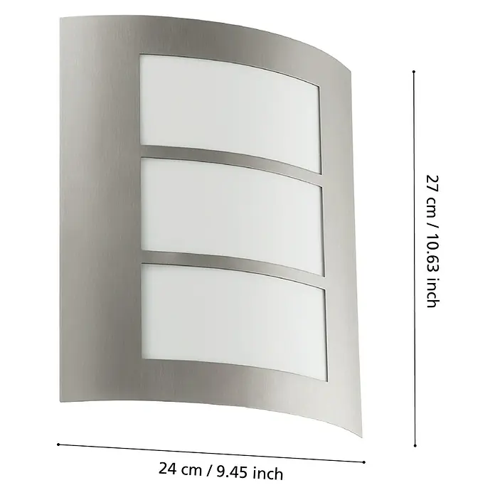 Eglo Außenwandleuchte City - 60 W - Wandleuchte aus gebürstetem Nickel mit drei weißen Lichtflächen und den Maßen 27 x 24 cm.