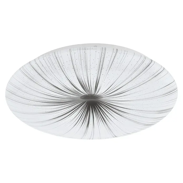 Eglo LED-Deckenleuchte rund Nieves - 24 W, Ø x H: 410 mm x 6,5 cm, Weiß, Silber, Weiß, Warmweiß - Deckenleuchte mit weißem Glas und feinen, grauen Linien, die ein sternförmiges Muster bilden, ideal für Wohnräume.