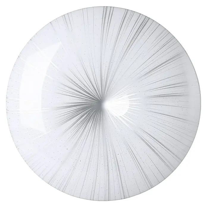 Eglo LED-Deckenleuchte rund Nieves - 24 W, Ø x H: 410 mm x 6,5 cm, Weiß, Silber, Weiß, Warmweiß - Nahaufnahme einer modernen, runden Deckenleuchte mit sternförmigem Muster, die ein stilvolles Ambiente in jedem Raum schafft.