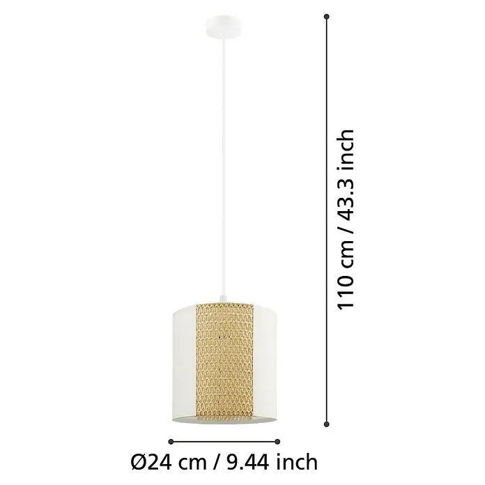 Eglo Pendelleuchte ARNHEM - 40 W, Weiß, E27, 1 Stk. - Eine elegante Pendelleuchte mit einem zylindrischen Schirm und goldenen Akzenten.