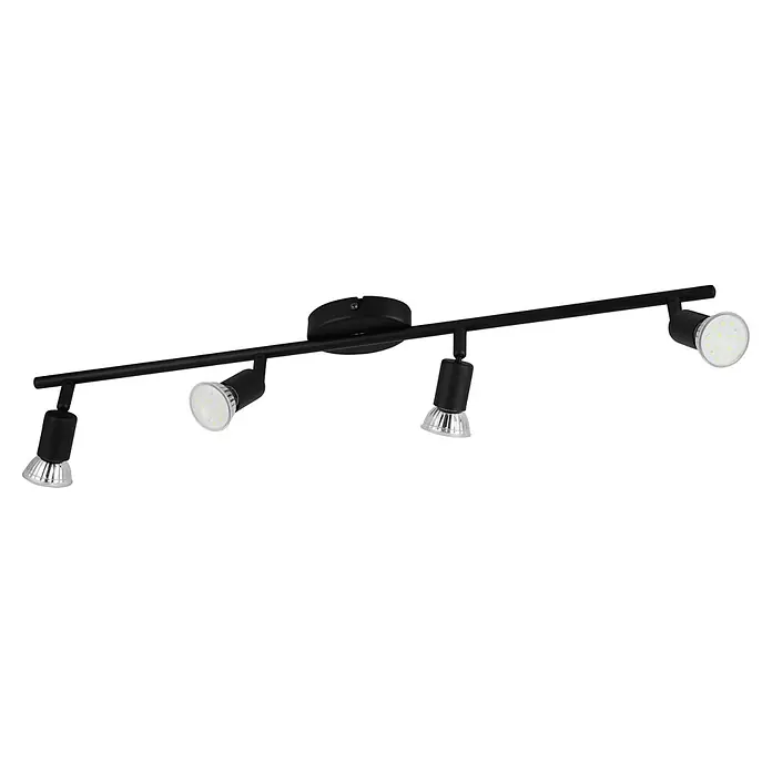 Eglo LED-Deckenstrahler BUZZ-LED - 12 W, Schwarz, 4 Stk. - Schwarze LED-Deckenleuchte mit vier Strahlern auf einer Schiene, ideal für moderne Innenräume und gezielte Beleuchtung.