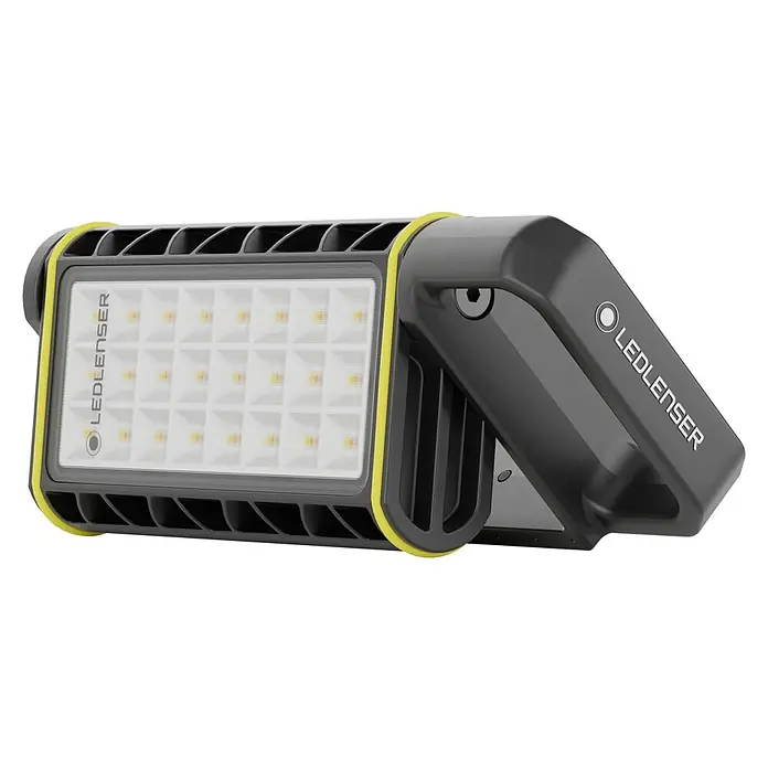 Ledlenser LED Baustrahler AF4R WORK - 2.000 lm, 3.000 K - 6.500 K, 4,4 x 26,6 x 11,9 cm, IP67 - Robuste schwarze LED-Arbeitsleuchte mit gelben Akzenten und Multi-LED-Panel für helle Beleuchtung.