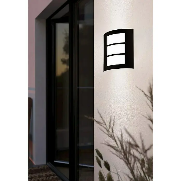 Eglo Aplique exterior City - 40 W, 90 x 260 x 235 mm, Negro, IP44 - Lámpara de pared exterior con tres ranuras de luz horizontales en una moderna carcasa negra, perfecta para la iluminación de fachadas.