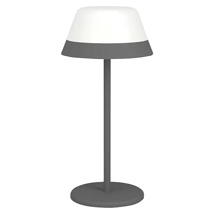 Eglo Lámpara de sobremesa a batería Meggiano - Ø x Al: 15 x 32 cm, Antracita, 1,5 W, IP54 - Una elegante lámpara de mesa con una pantalla blanca y un soporte gris elegante, que aporta una estética moderna a cualquier habitación.