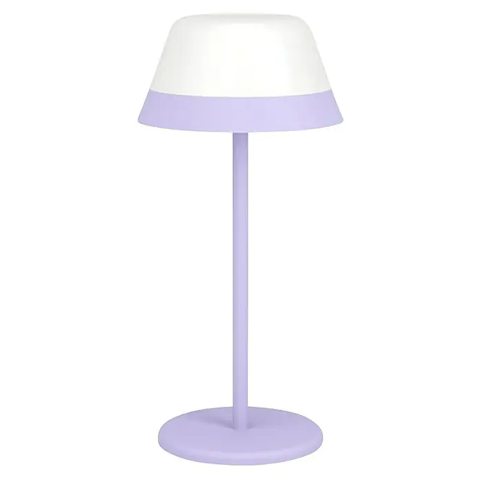 Eglo Lámpara de sobremesa a batería Meggiano - Ø x Al: 15 x 32 cm, Violeta, 1,5 W, IP54 - Elegante lámpara morada con pantalla blanca, que difunde una luz suave y crea un ambiente agradable. Perfecta como lámpara de noche.