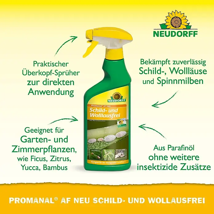 Neudorff Promanal Schild- & Wolllausfrei - 500 ml - Produktbild von Neudorff Promanal AF Neu Schild- und Wolllausfrei, einem Mittel gegen Schild- und Wollläuse sowie Spinnmilben.