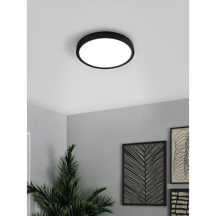 Eglo Fueva 5 LED-Deckenleuchte rund - Ø x H: 28,5 x 2,8 cm, 20 W, Schwarz, Neutralweiß - Moderne LED-Deckenleuchte mit schwarzem Rahmen für stilvolle Beleuchtung und ein elegantes Ambiente in jedem Raum.