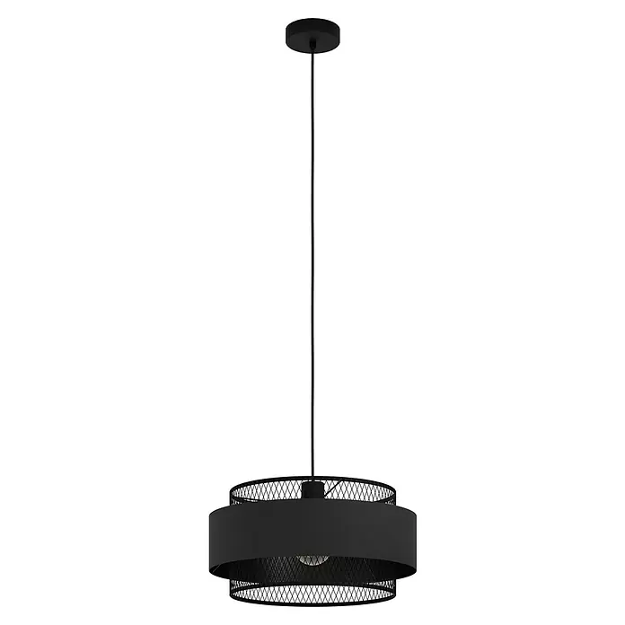 Eglo Pendelleuchte rund40 W, Ø x H: 400 mm x 110 cm, Schwarz, E27 - Elegante, schwarze Hängelampe mit einem stilvollen, zweistufigen Design und einem schlanken Aufhängungsstab für moderne Innenräume.