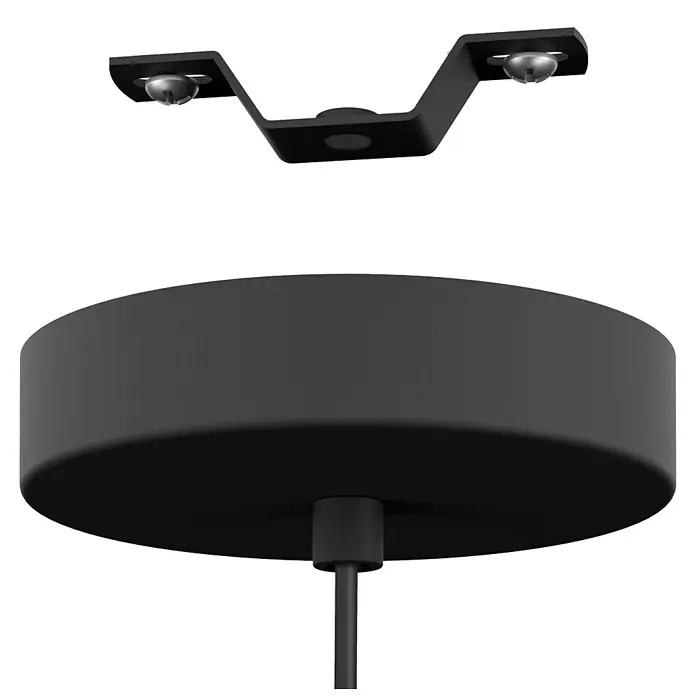 Eglo Pendelleuchte rund OILELLA - 40 W, Ø x H: 190 mm x 110 cm, Schwarz/Braun, E27 - Detailaufnahme einer modernen, schwarzen Pendelleuchte, die ein minimalistisches Design und eine elegante Ästhetik zeigt.