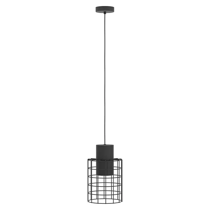 Eglo Pendelleuchte rund MILLIGAN - 40 W, Ø x H: 200 mm x 110 cm, Schwarz/Weiss, E27 - Hängeleuchte mit Käfigschirm. Das Design kombiniert moderne Ästhetik mit einem Hauch von Industrie-Chic. Die Lampe ist ein echter Blickfang.
