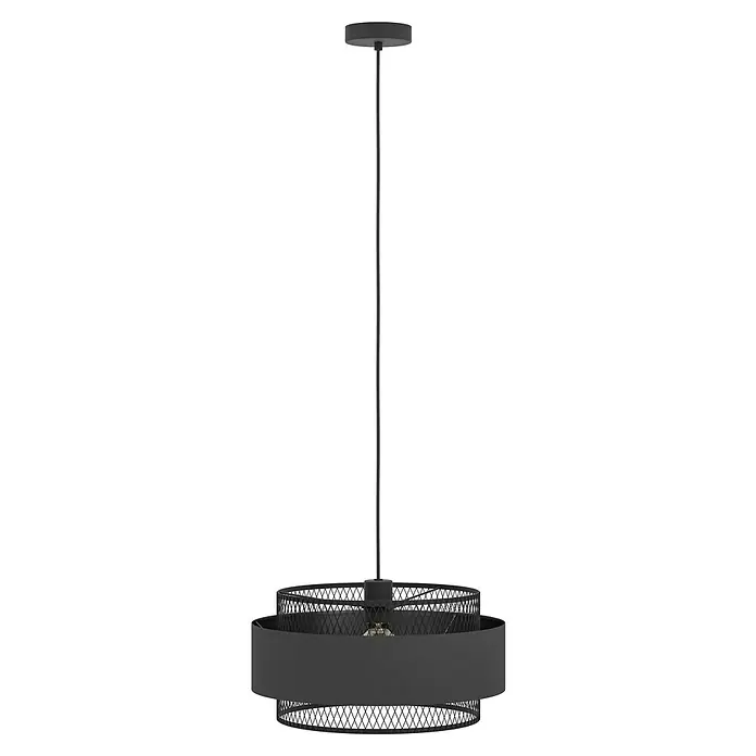 Eglo Pendelleuchte rund - 40 W, Ø x H: 400 mm x 110 cm, Schwarz, E27 - Schwarze Pendelleuchte mit modernem, mehrschichtigem Design: innen Gitter, außen massives Band. Hängt an einem Kabel.
