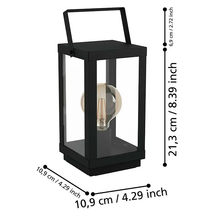 Eglo Deko-Tischleuchte BRADFORD 160 W, L x B x H: 16,5 x 15 x 37 cm, Schwarz, E27