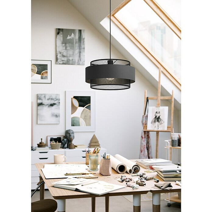 Eglo Pendelleuchte rund (40 W, Ø x H: 400 mm x 110 cm, Schwarz, E27) | BAUHAUS