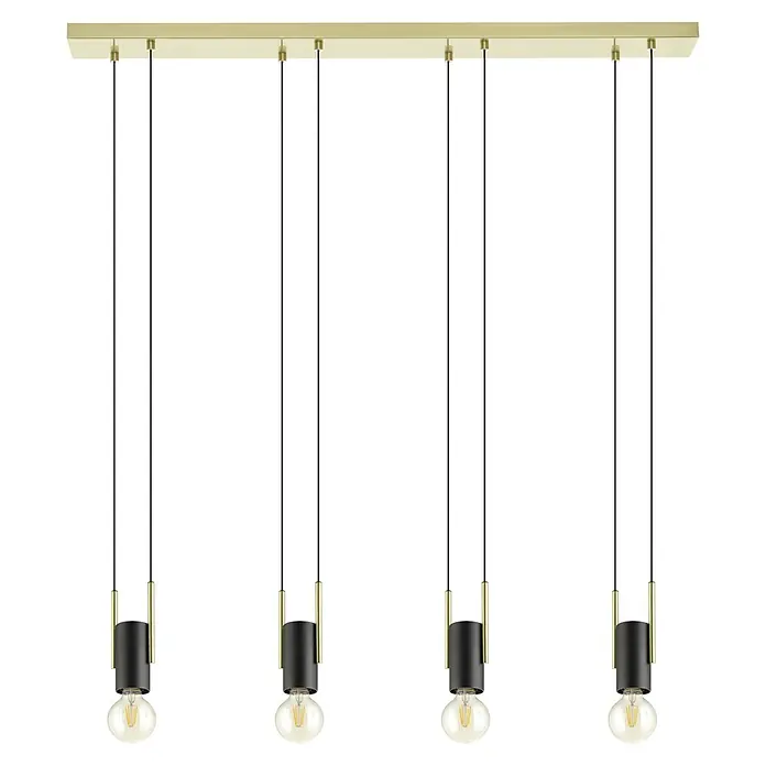 Eglo Pendelleuchte BITACHITO - 40 W, L x B x H: 93 x 55 x 110 cm, Schwarz/Messing, E27 - Moderne Hängeleuchte mit vier Edison-Glühbirnen und goldenen Akzenten, ideal für stilvolle Beleuchtung.