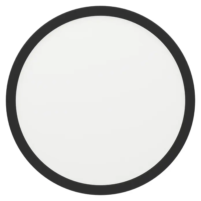 Eglo Fueva 5 LED-Deckenleuchte rund - Ø x H: 28,5 x 2,8 cm, 20 W, Schwarz, Neutralweiß - Nahaufnahme einer runden LED-Deckenleuchte mit schwarzem Rahmen und weißer Lichtfläche für eine helle und moderne Beleuchtung.