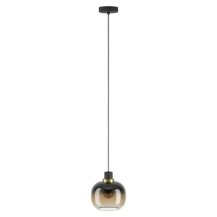 Eglo Pendelleuchte rund OILELLA - 40 W, Ø x H: 190 mm x 110 cm, Schwarz/Braun, E27 - Elegante Hängelampe mit einem bernsteinfarbenen Glasschirm, der ein warmes und einladendes Licht verbreitet. Das Design ist modern und stilvoll.