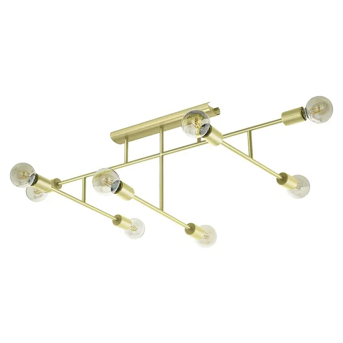 Eglo Deckenleuchte BELSIANA 1 - 40 W, L x B x H: 118 x 38 x 35 cm, Messing gebürstet, E27 - Goldene Deckenleuchte mit mehreren Armen und Glühbirnen, die ein modernes und stilvolles Ambiente schafft.