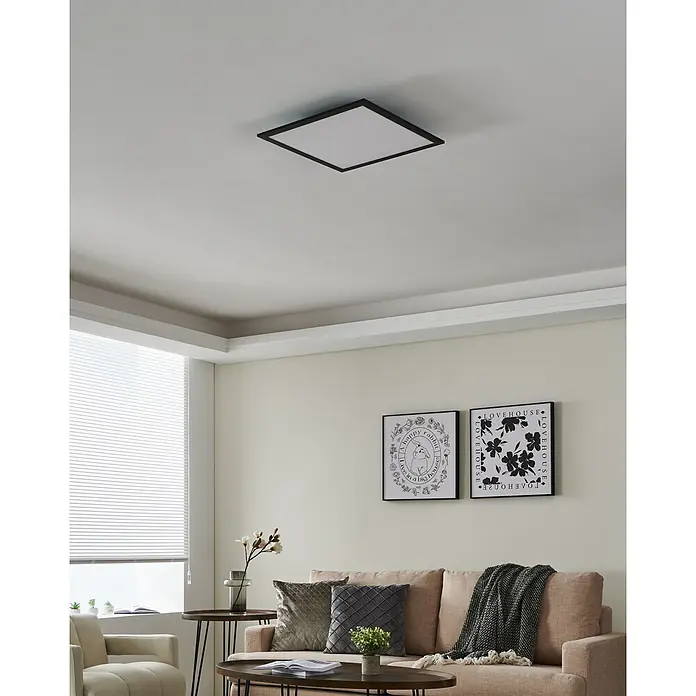 Eglo connect.z LED-Panel Salobrena - 21,5 W, L x B x H: 45 x 45 x 5 cm, Schwarz, Mehrfarbig - Eine moderne, quadratische Deckenleuchte mit schwarzem Rahmen und hellem, diffusem Licht sorgt für stilvolle Beleuchtung.