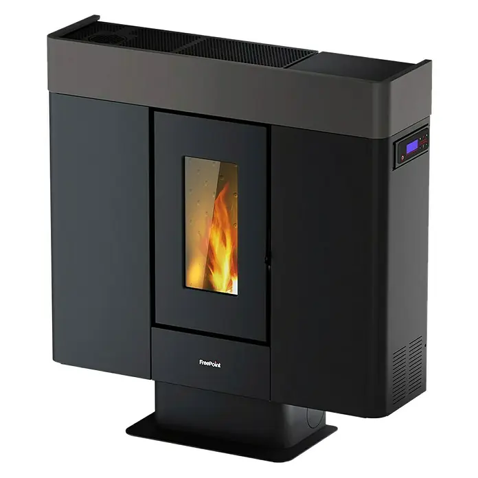 FreePoint Pelletofen Moon Airtight - 10 kW, Raumheizvermögen: 240 m³, 0,66 kg/h - 2,24 kg/h, Schwarz/Titanium - Elegantes FreePoint Kaminofen-Design.