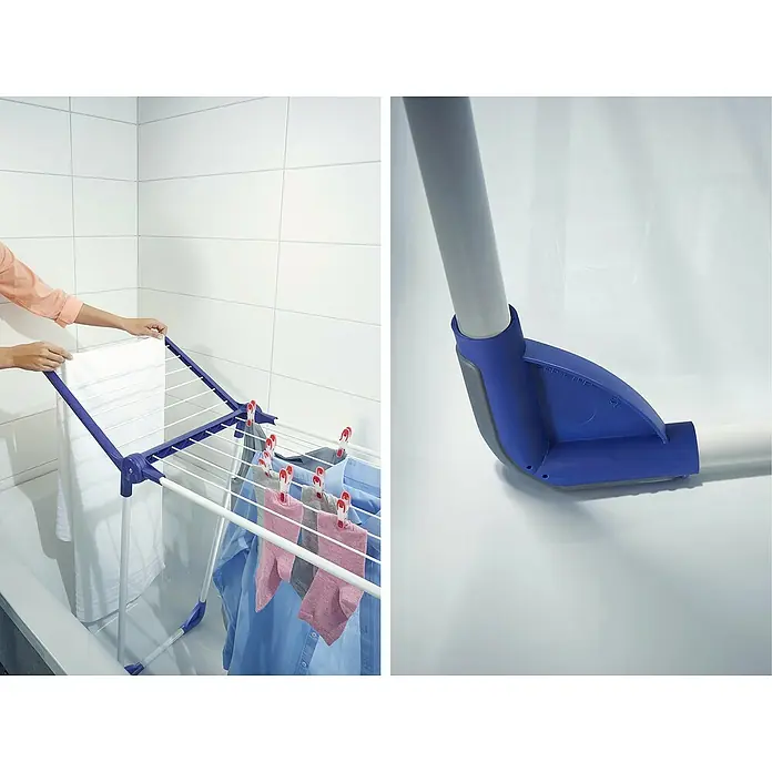 Leifheit Flügel-Wäscheständer Pegasus 120 Solid Bath - Länge Wäscheleine: 12 m, L x B x H: 149 x 43 x 76 cm, Weiß/Blau - Wäscheständer mit blauen Akzenten, ideal zum Trocknen von Kleidung in Innenräumen.