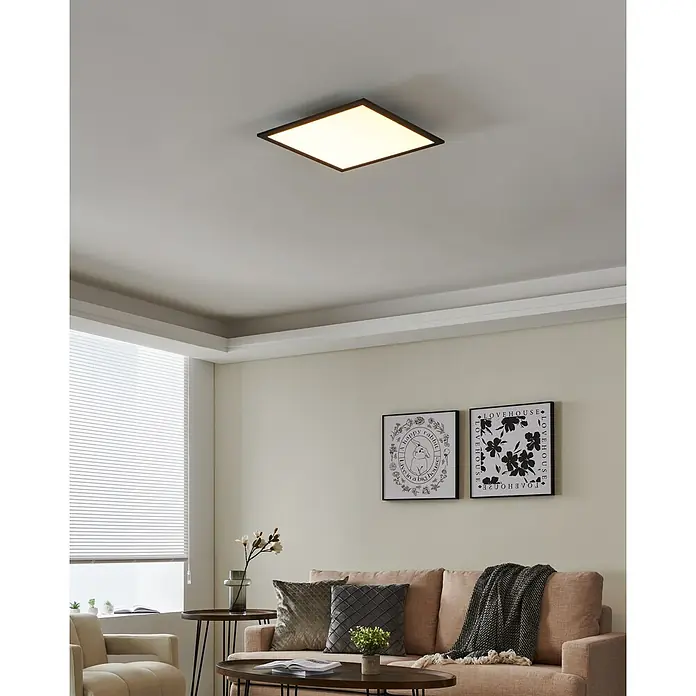 Eglo connect.z LED-Panel Salobrena - 21,5 W, L x B x H: 45 x 45 x 5 cm, Schwarz, Mehrfarbig - Modernes quadratisches LED-Deckenlicht mit schlankem, schwarzem Rahmen, ideal für zeitgenössische Wohnräume. Sorgt für helles, gleichmäßiges Licht.