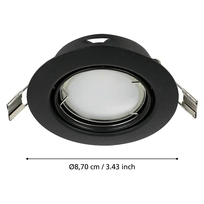 Eglo LED-Einbauleuchte PENETO - Warmweiß, Durchmesser: 8,7 cm, 1 Stk. - Schwarzer LED-Einbaustrahler mit Angaben zur Größe.
