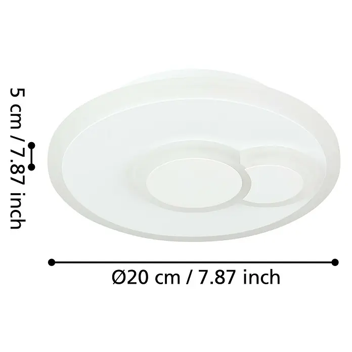 Eglo LED-Deckenleuchte CADEGAL - 7,8 W, L x B x H: 20 x 20 x 5 cm, Weiß, Rund - Abbildung einer LED-Deckenleuchte in Weiß mit den Maßen 20 cm Durchmesser und 5 cm Höhe.