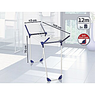 Leifheit Flügel-Wäscheständer Pegasus 120 Solid Bath (Länge Wäscheleine: 12 m, L x B x H: 149 x 43 x 76 cm, Weiß/Blau)