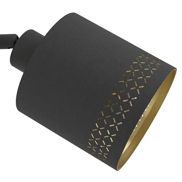 Eglo Esteperra Deckenstrahler ESTEPERRA - 28 W, Schwarz, E27, 1 Stk. - Nahaufnahme einer stilvollen, grauen Lampenschirm mit goldenen Akzenten, der modernes Design und warmes Licht vereint.\n