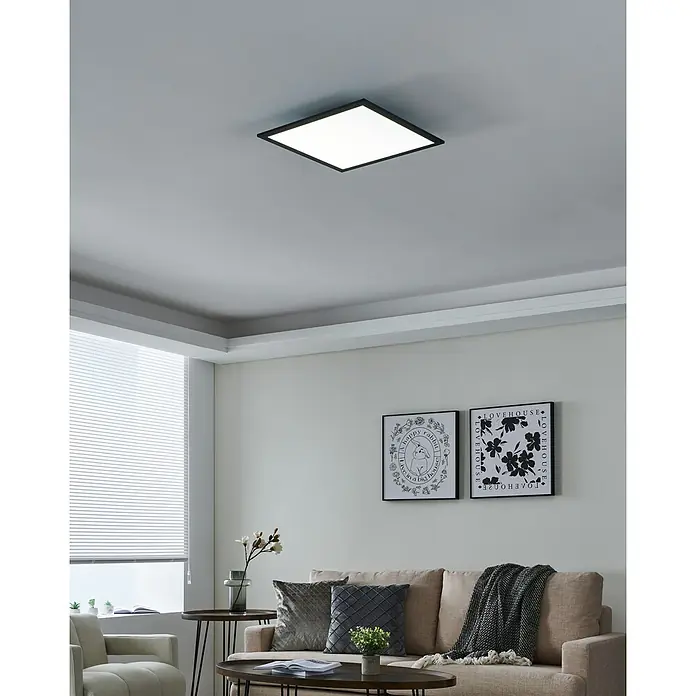 Eglo connect.z LED-Panel Salobrena - 21,5 W, L x B x H: 45 x 45 x 5 cm, Schwarz, Mehrfarbig - Moderne quadratische LED-Deckenleuchte mit schlankem, schwarzem Rahmen, die helles, effizientes Licht für jeden Raum bietet.